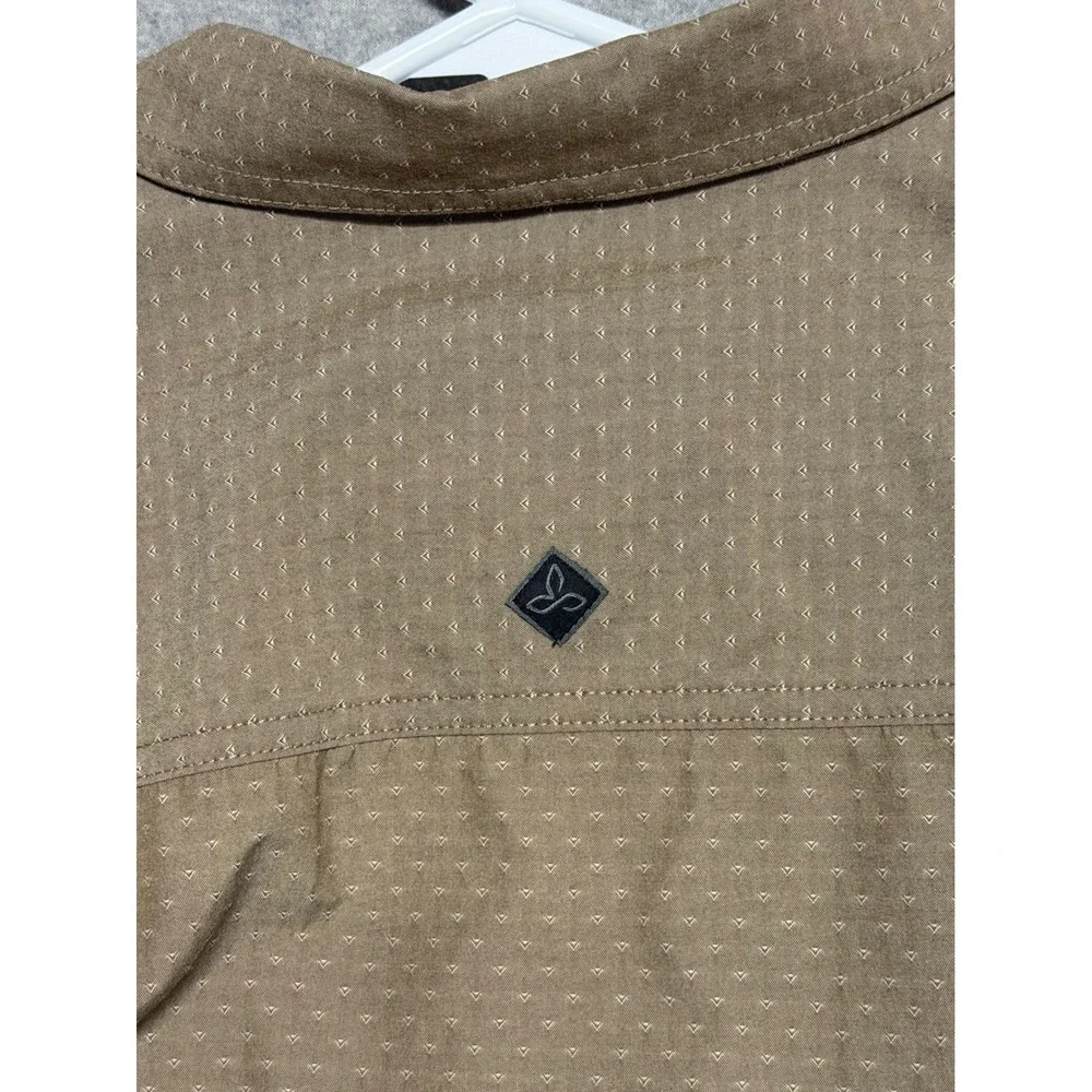 Prana Mens Large Brown Geometric Print Roll Tab Long‎ Sleeve Button Up Shirt LRG